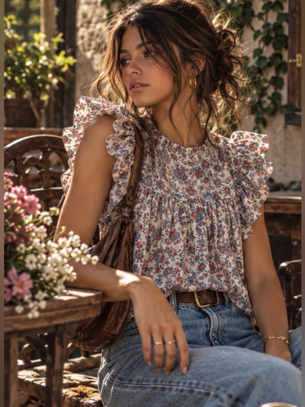 Ulla Johnson Belle Blouse 100% Silk Floral Ruffle Boho Top